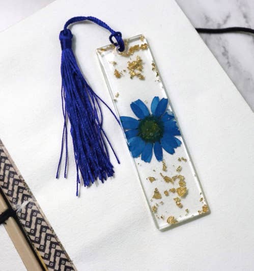 Mini Floral Resin Bookmark: Blue