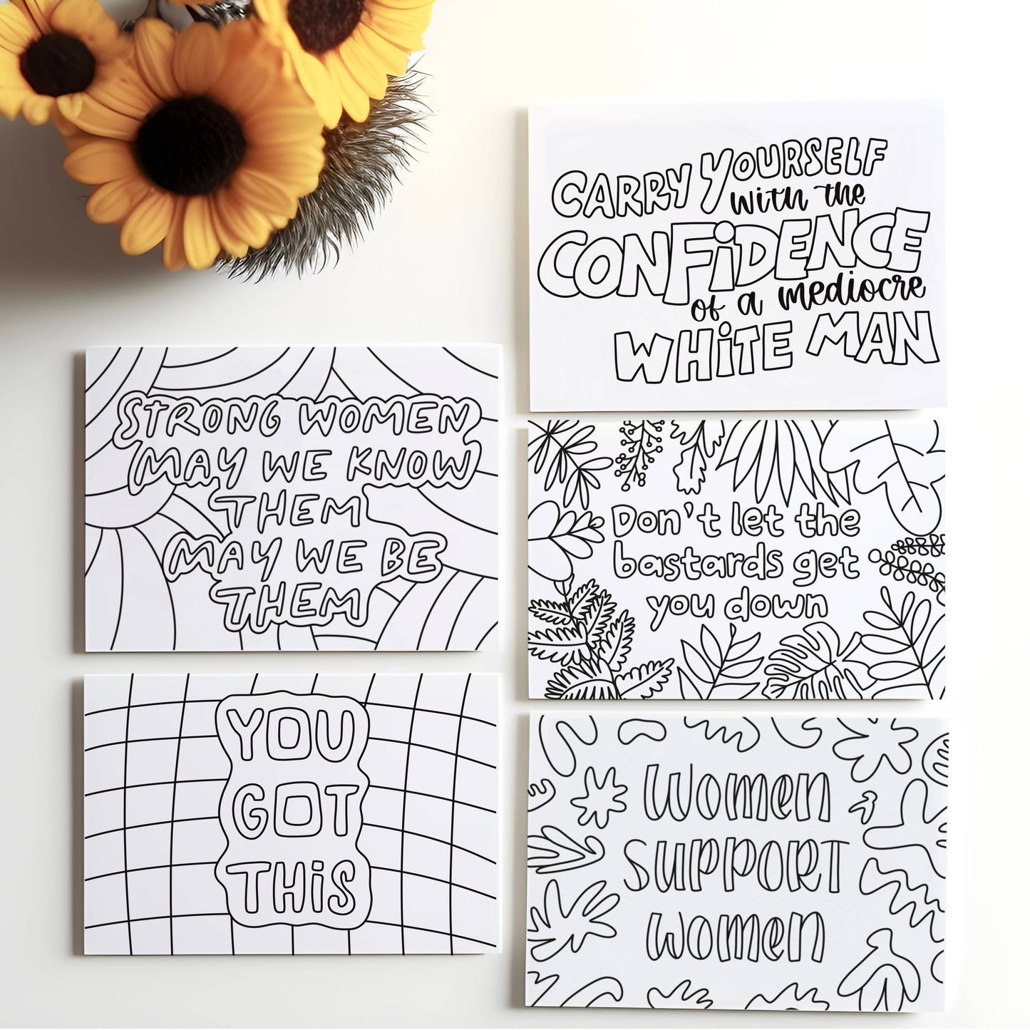 Feminist Themed Coloring Postcards | Set of 5